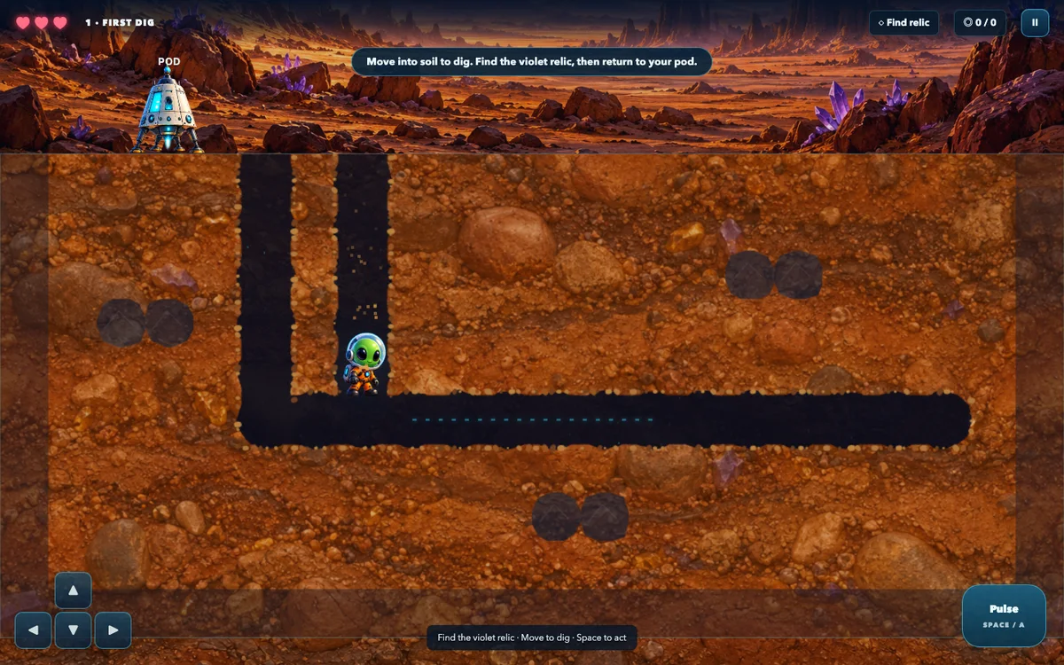 The explorer excavating a tunnel through warm orange geological layers.