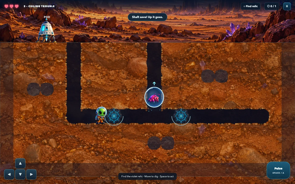 Running AlienDig beta: the shaft has been opened and the gravity bubble is rising.